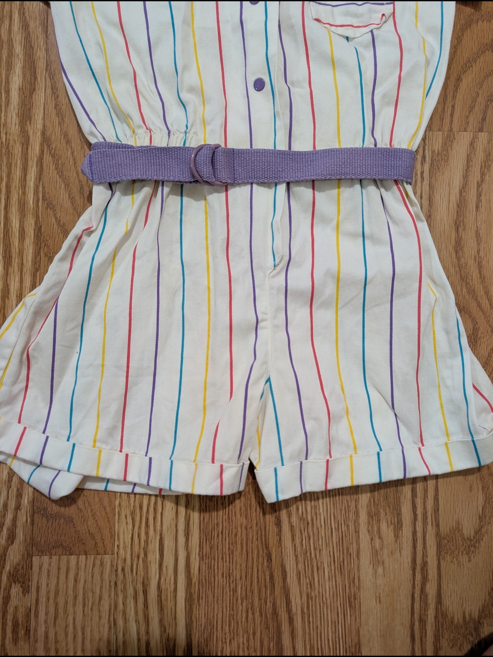 Vintage Girls 80's 90's Rainbow Stripe Short Romper 10 - Picture 2 of 13